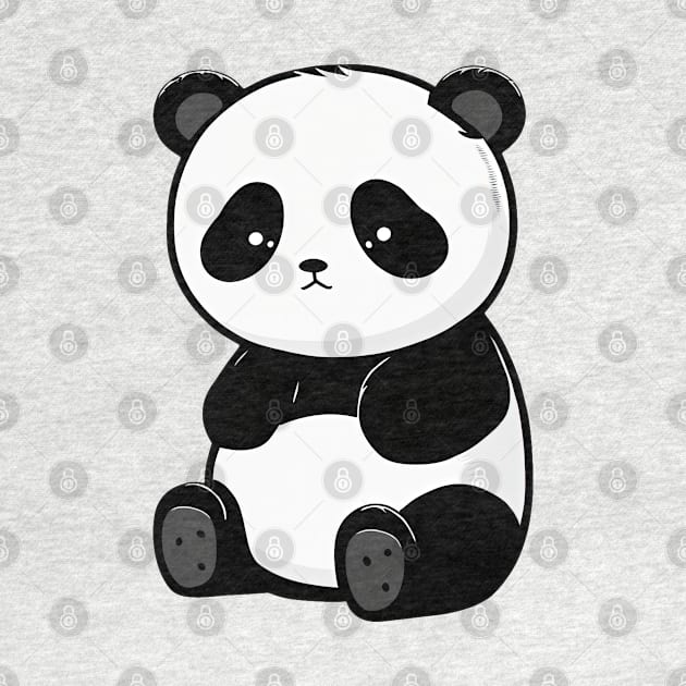 Sad Panda - Black and White - Cute Animal by LuneFolk